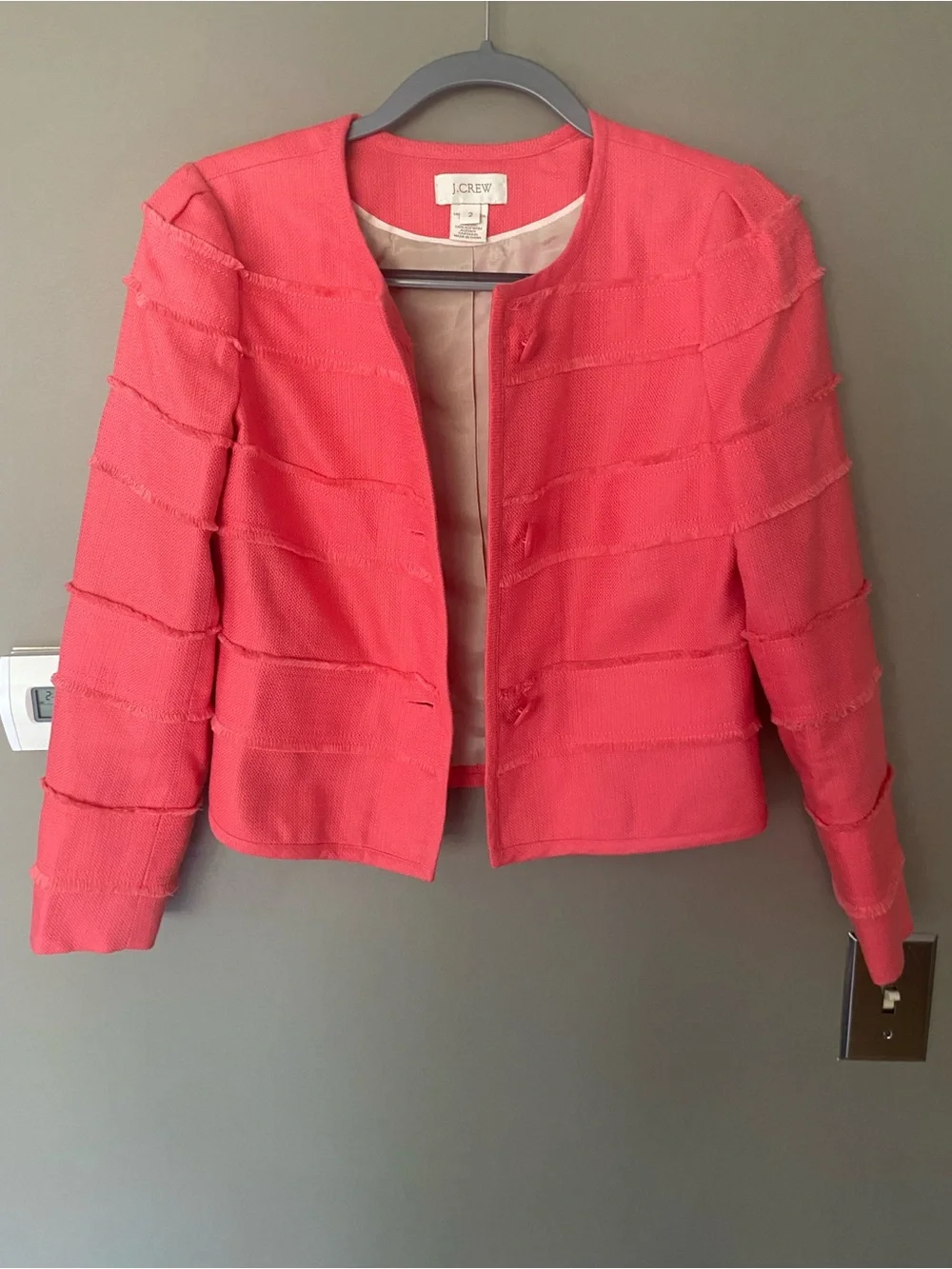J. CREW Cropped Fray Blazer Jacket Vibrant Coral Pink Size 2